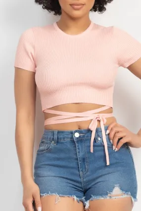 Peachy Pink Waist Tied Ribbon Top