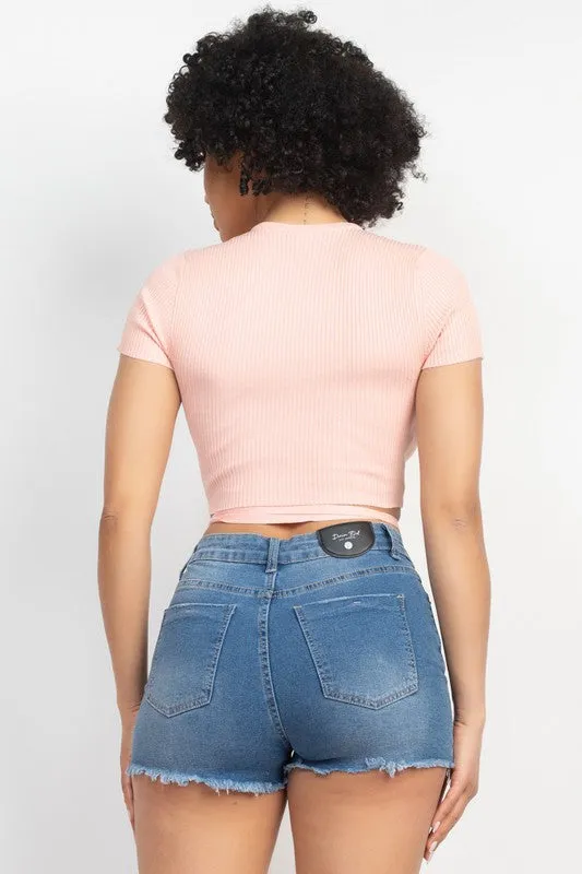 Peachy Pink Waist Tied Ribbon Top
