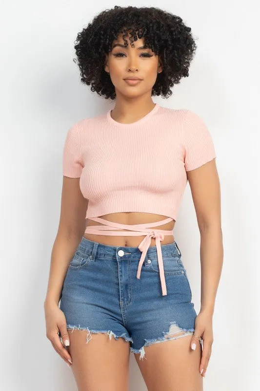Peachy Pink Waist Tied Ribbon Top