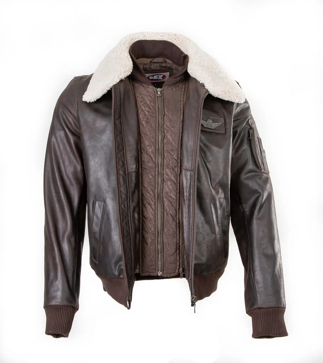 Pilot Bumber Commander Flying Leather jacket with removable fur collar 1125