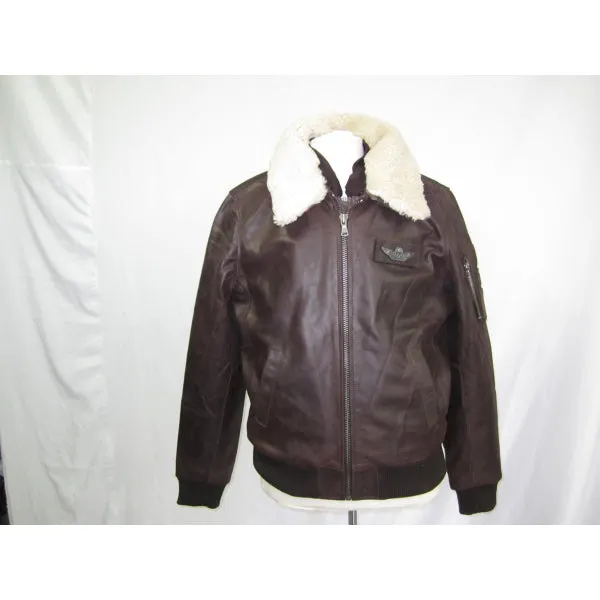 Pilot Bumber Commander Flying Leather jacket with removable fur collar 1125