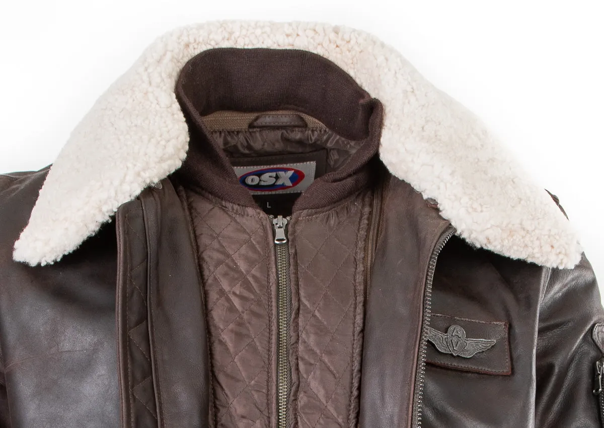 Pilot Bumber Commander Flying Leather jacket with removable fur collar 1125