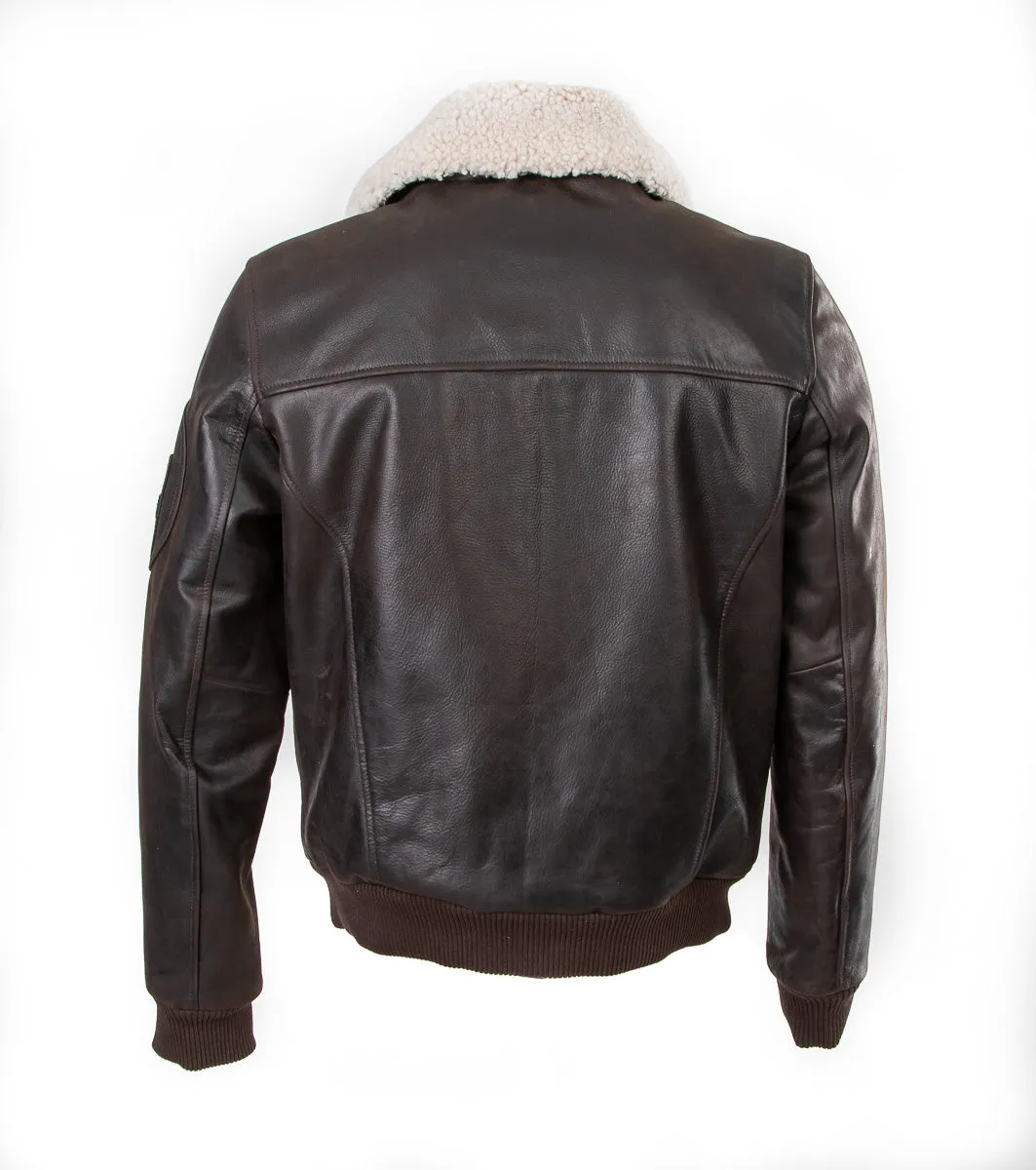 Pilot Bumber Commander Flying Leather jacket with removable fur collar 1125