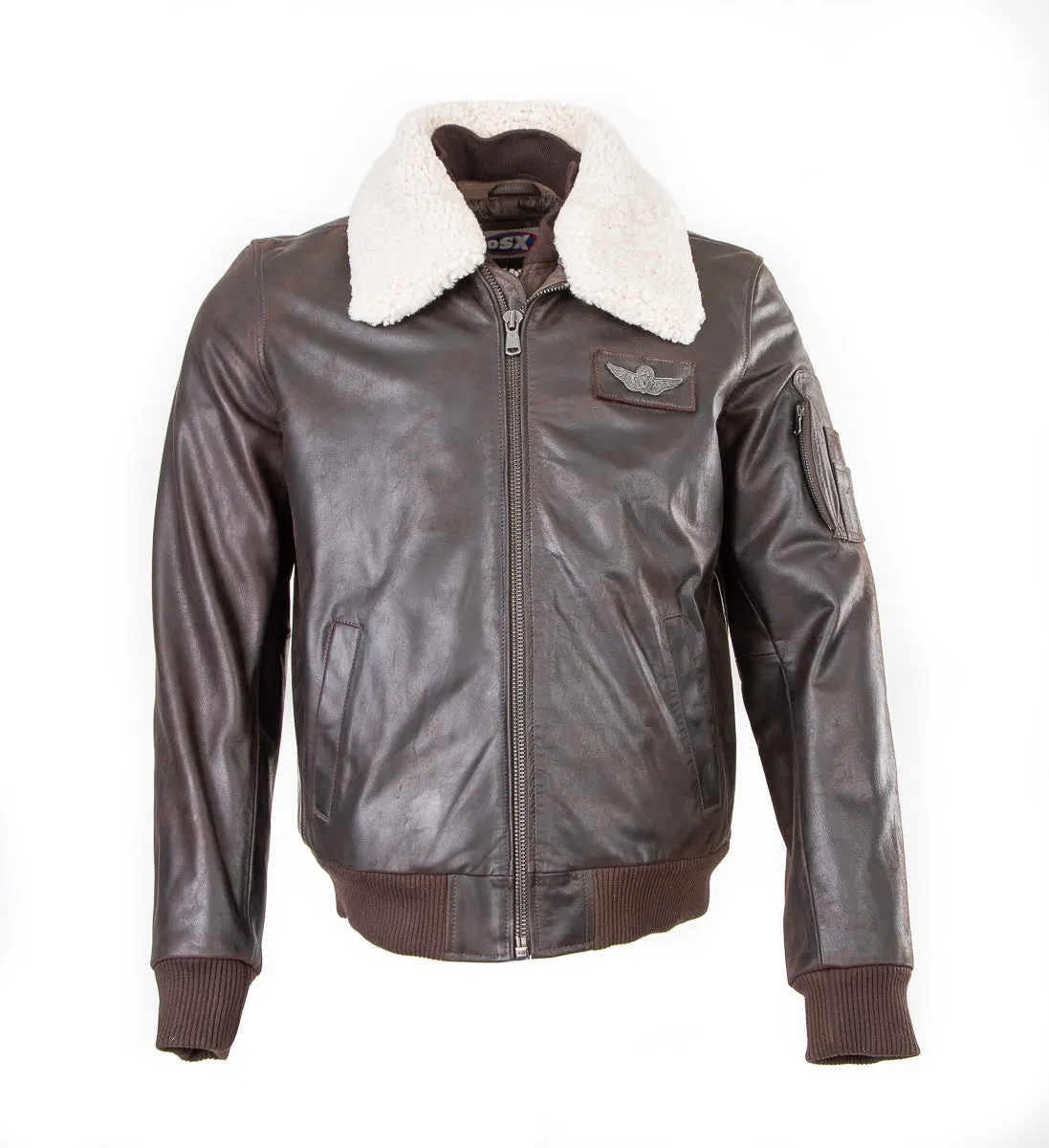 Pilot Bumber Commander Flying Leather jacket with removable fur collar 1125