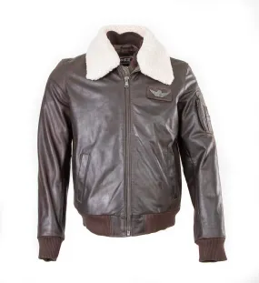 Pilot Bumber Commander Flying Leather jacket with removable fur collar 1125
