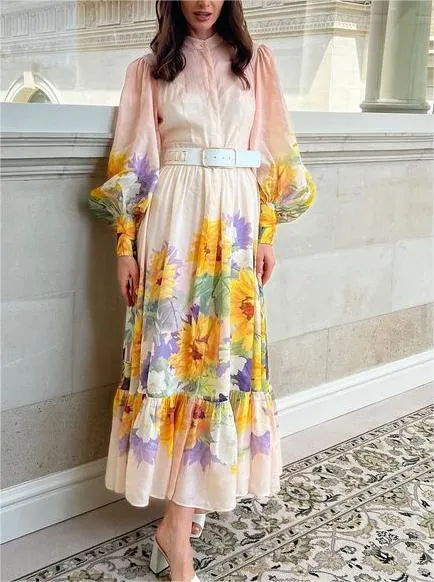 Pink Gradient Sunflower Dress