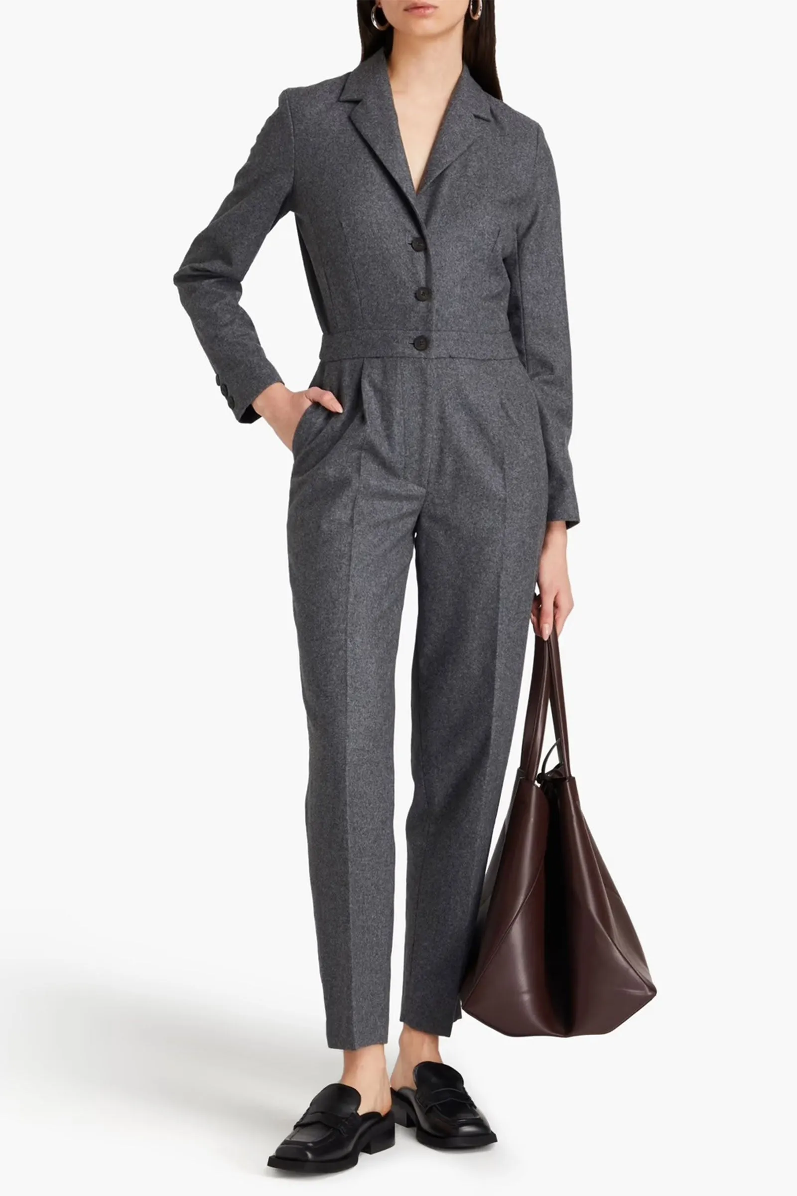 Pleated Wool-Blend Felt Jumpsuit