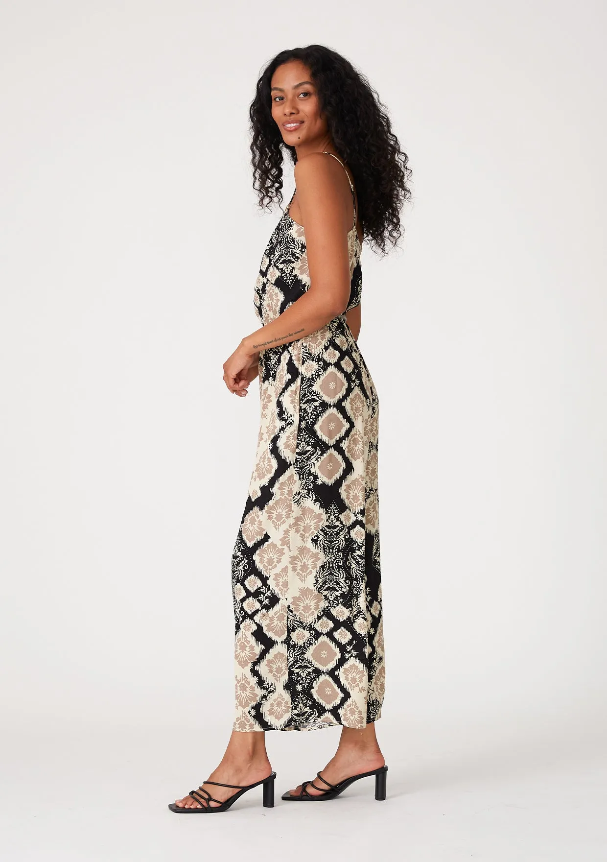 Printed Spaghetti Strap Wide Leg Jumpsuit