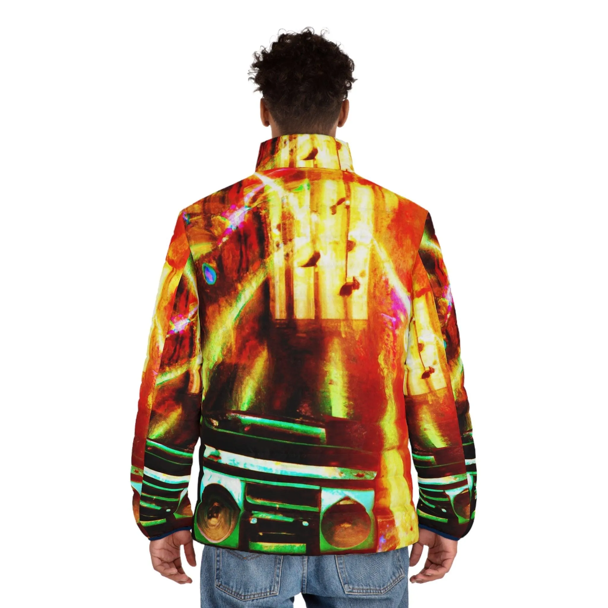 Prison BoomBox Light Burst Men's Puffer Jacket (AOP)