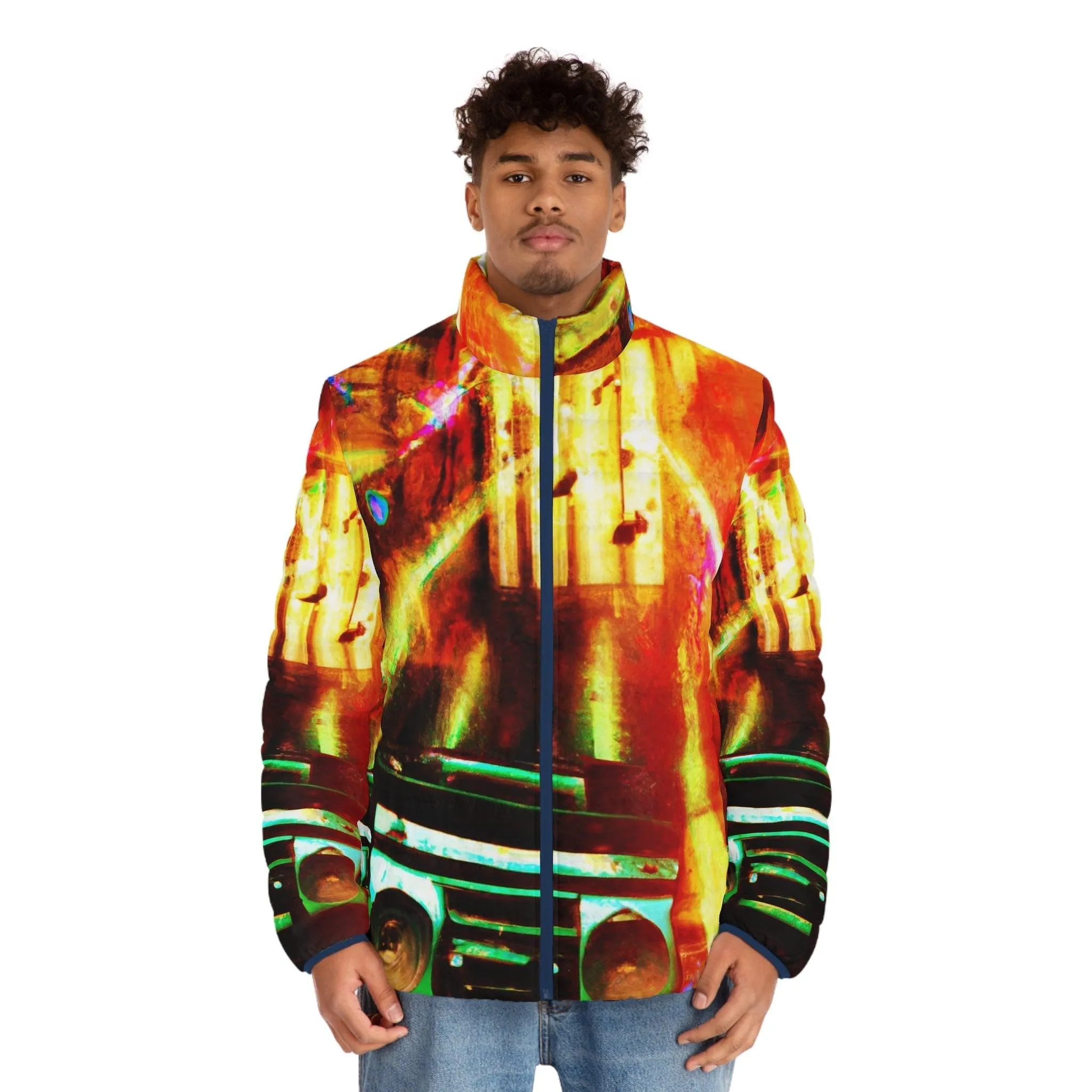 Prison BoomBox Light Burst Men's Puffer Jacket (AOP)