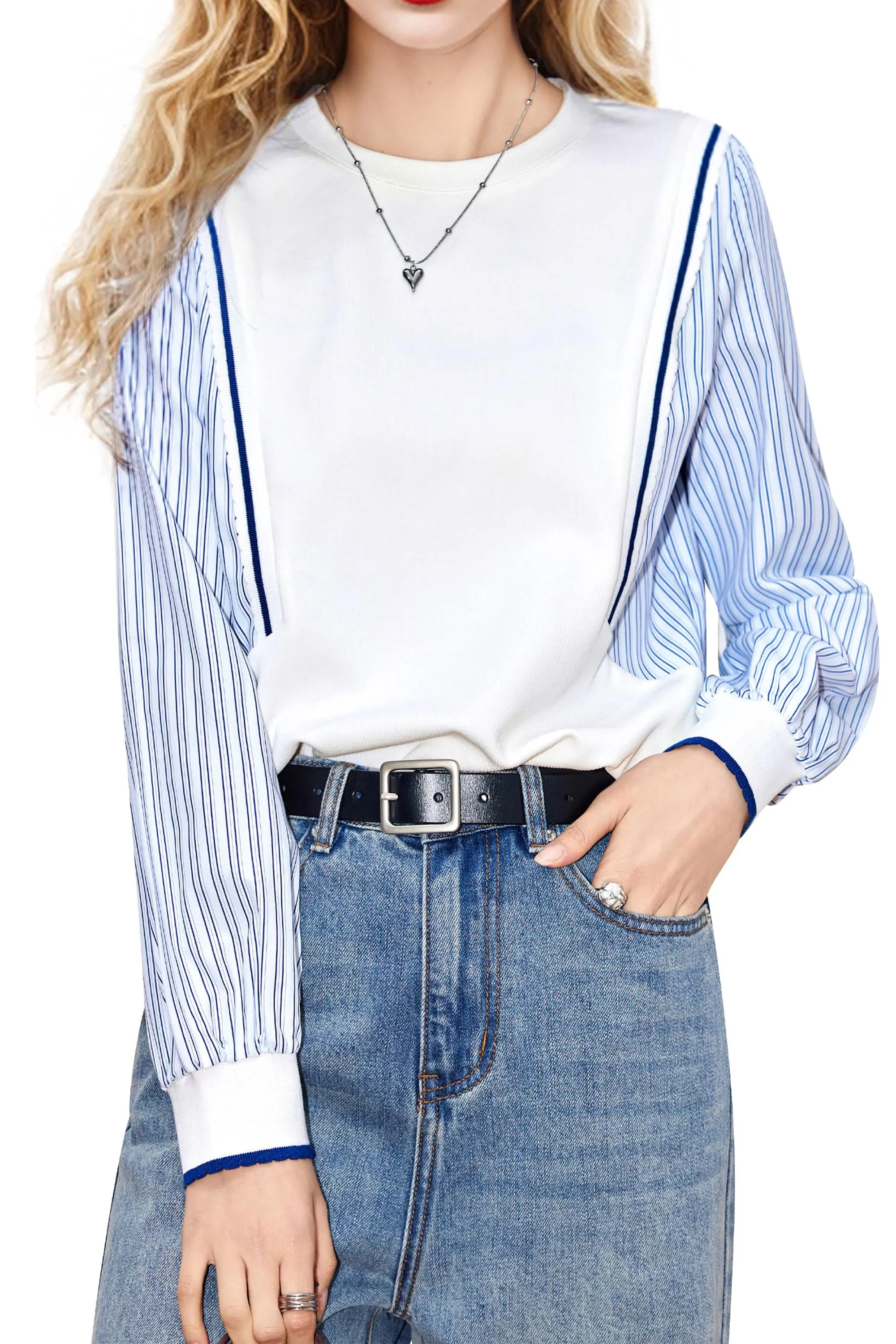 Pullover Patchwork Stripe Blouse Knit Tops