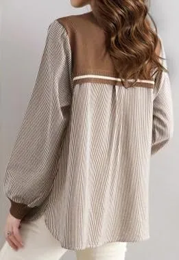 Pullover Patchwork Stripe Blouse Knit Tops