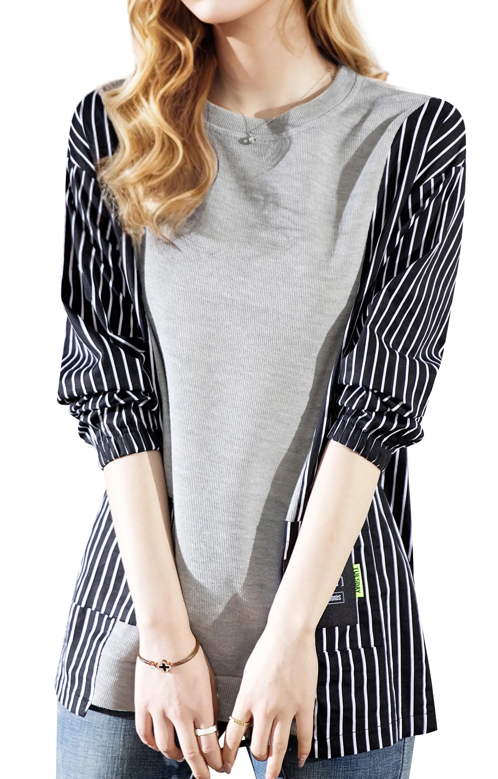 Pullover Patchwork Stripe Blouse Knit Tops