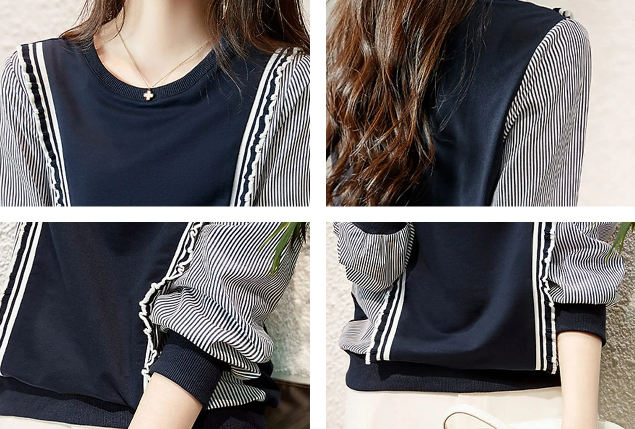 Pullover Patchwork Stripe Blouse Knit Tops