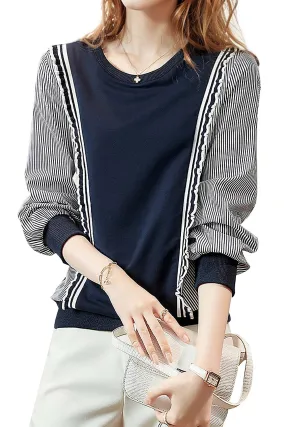 Pullover Patchwork Stripe Blouse Knit Tops