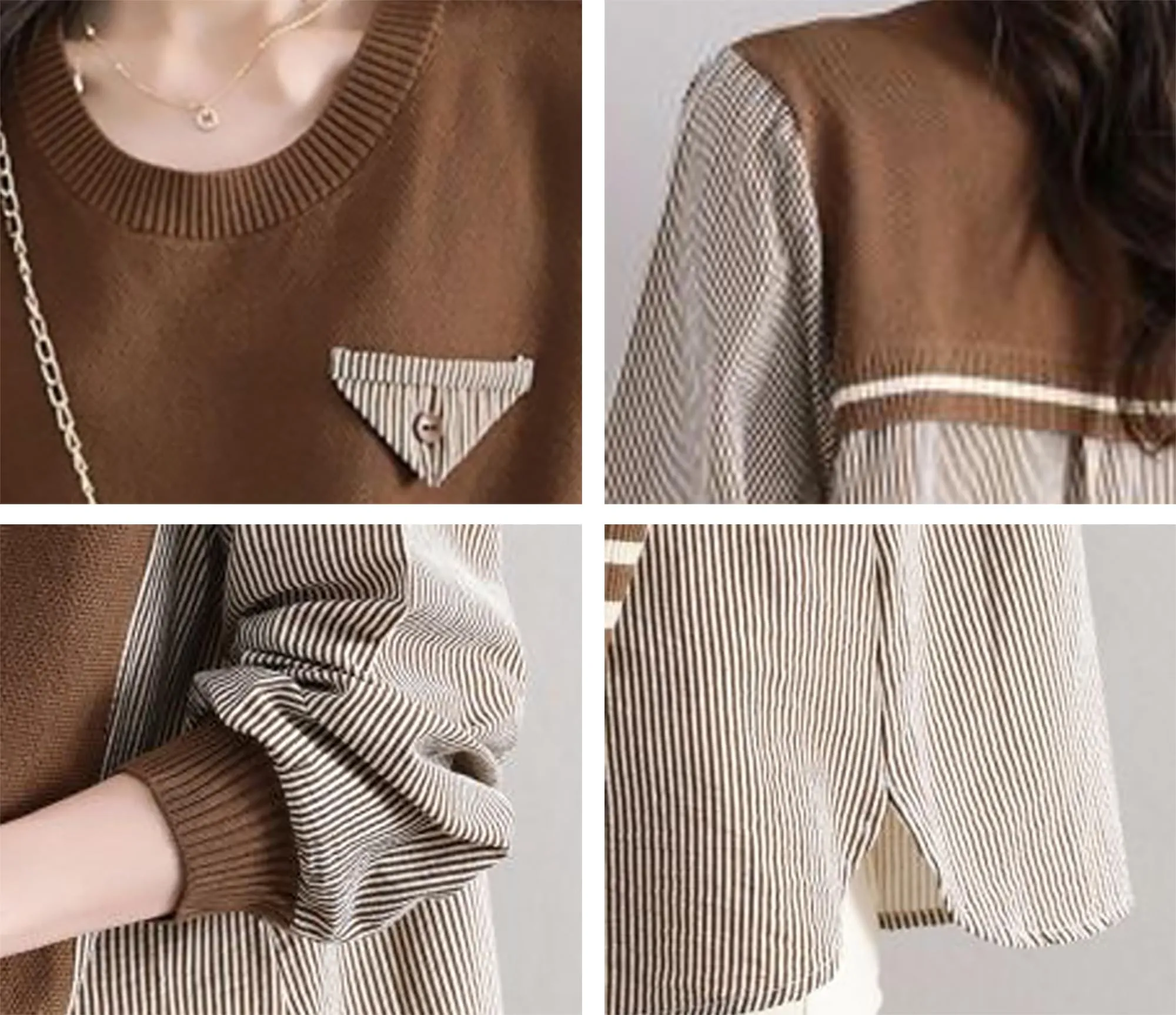 Pullover Patchwork Stripe Blouse Knit Tops