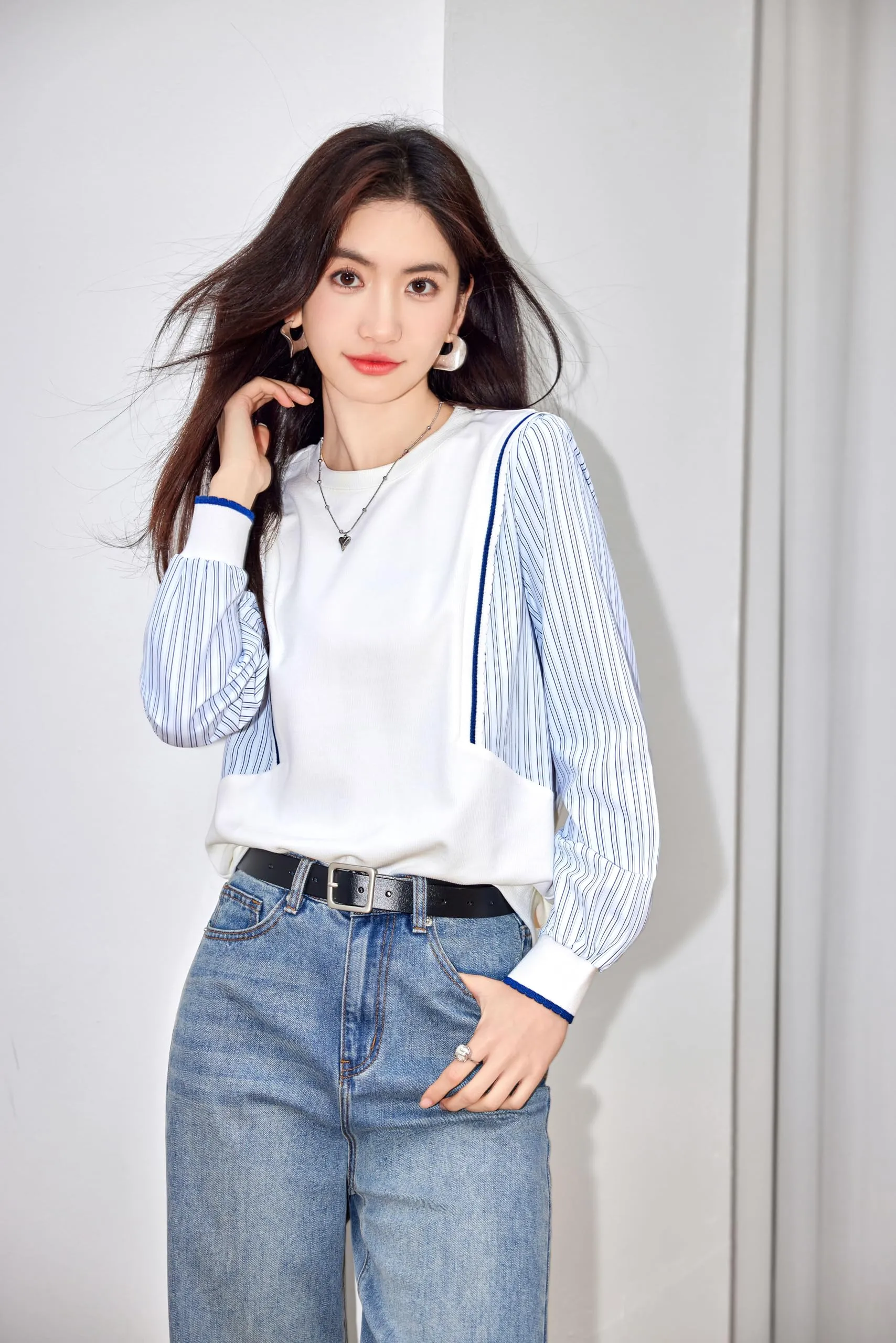 Pullover Patchwork Stripe Blouse Knit Tops