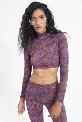 Purple Stand Collar Crop Top