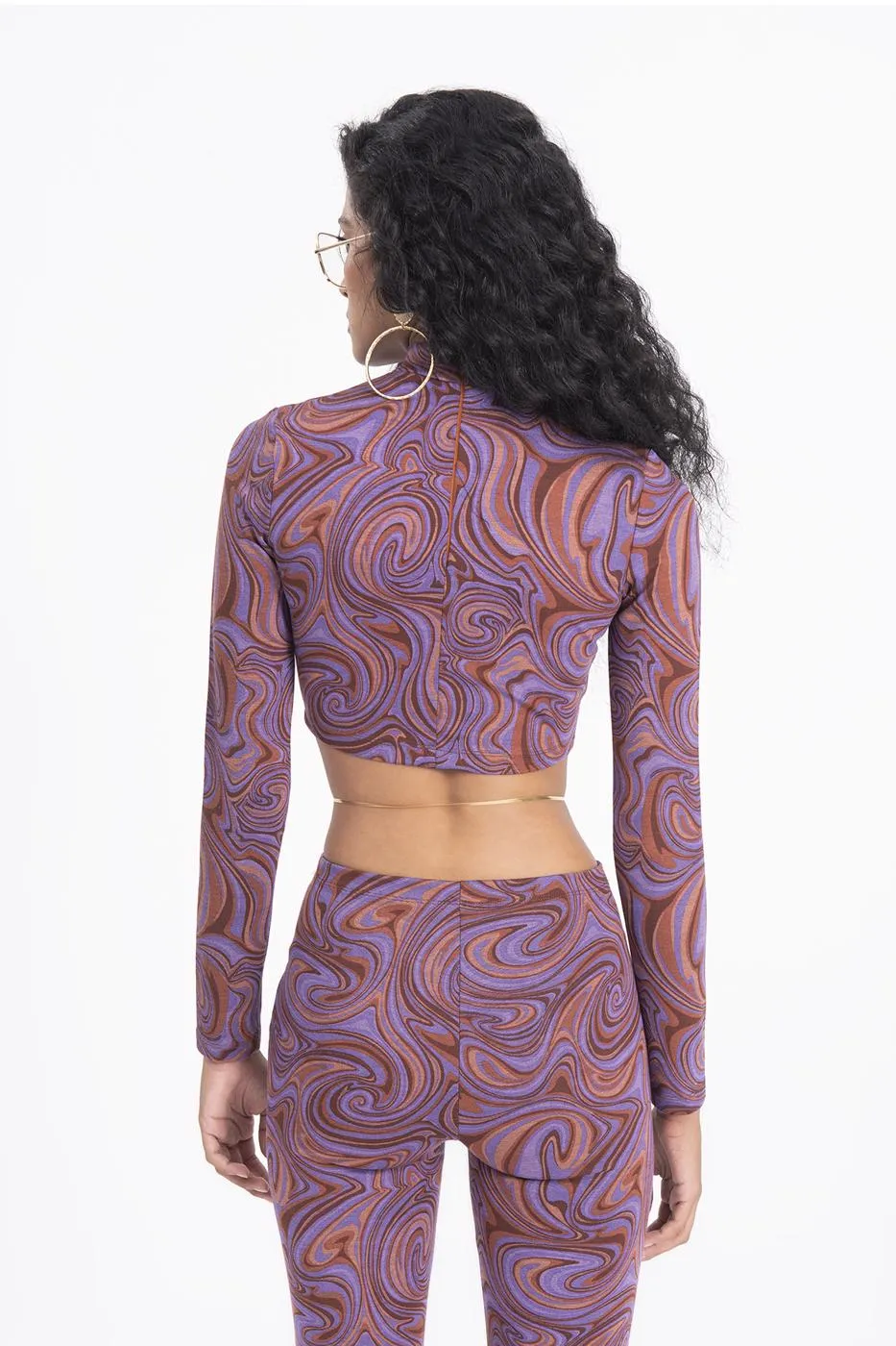 Purple Stand Collar Crop Top