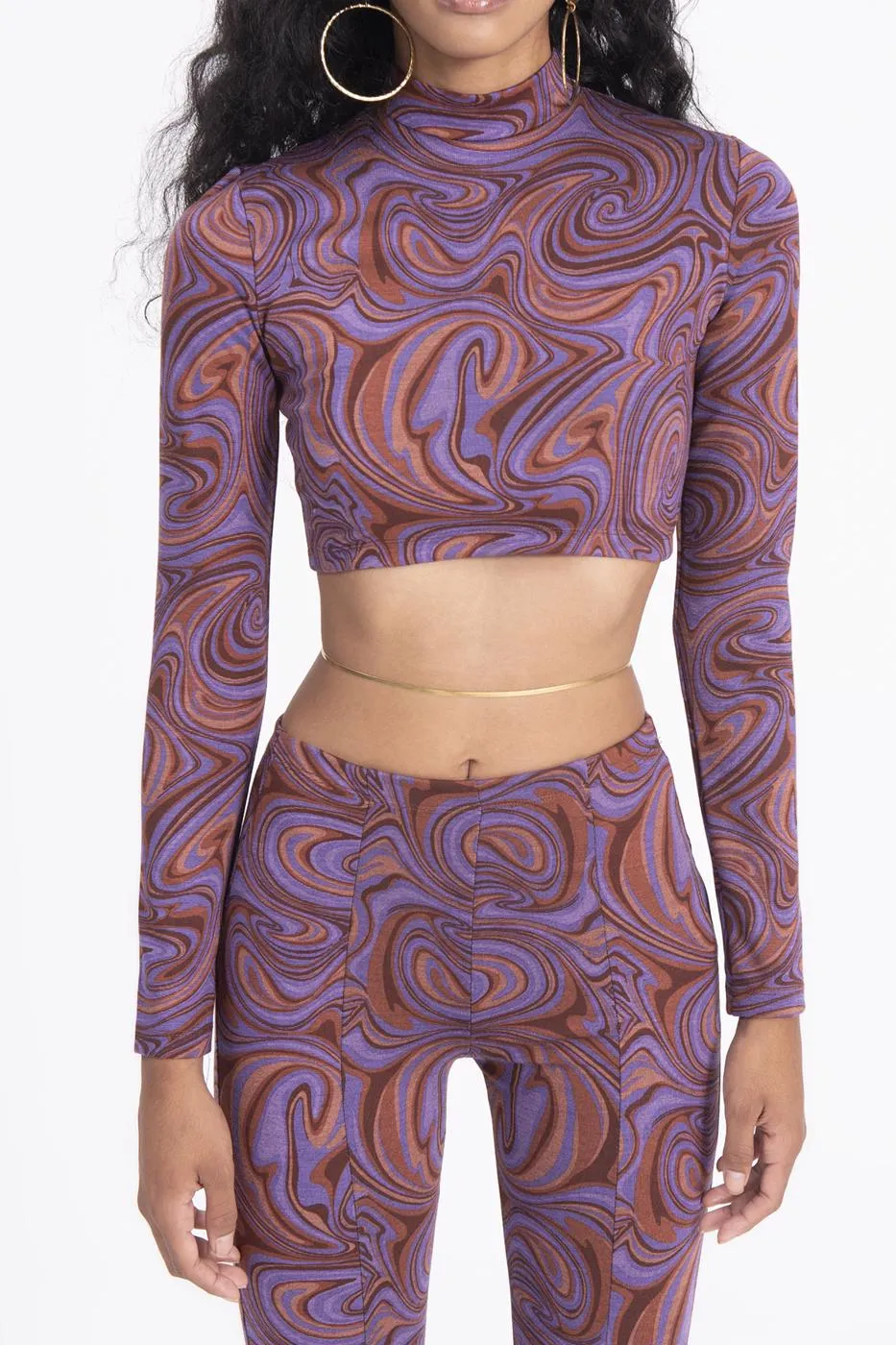 Purple Stand Collar Crop Top