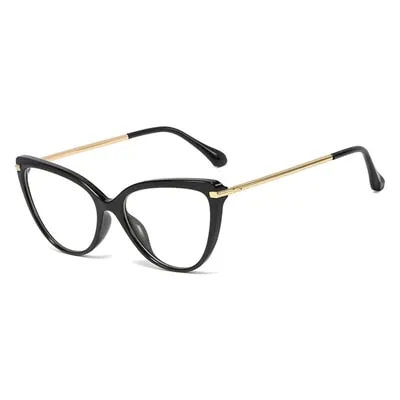 Ralferty Glasses Frame Women's Decorative Anti Blue Eyeglass Frame Cat Eye 0 Degree