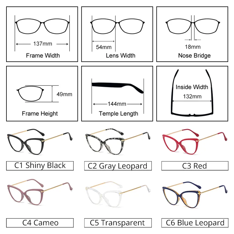Ralferty Glasses Frame Women's Decorative Anti Blue Eyeglass Frame Cat Eye 0 Degree