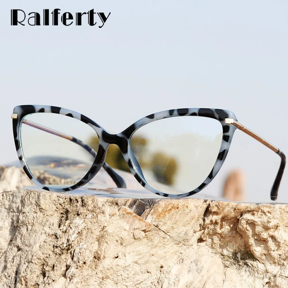 Ralferty Glasses Frame Women's Decorative Anti Blue Eyeglass Frame Cat Eye 0 Degree
