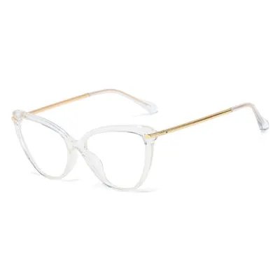 Ralferty Glasses Frame Women's Decorative Anti Blue Eyeglass Frame Cat Eye 0 Degree