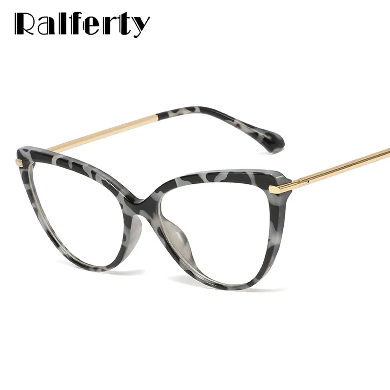Ralferty Glasses Frame Women's Decorative Anti Blue Eyeglass Frame Cat Eye 0 Degree