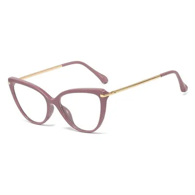 Ralferty Glasses Frame Women's Decorative Anti Blue Eyeglass Frame Cat Eye 0 Degree