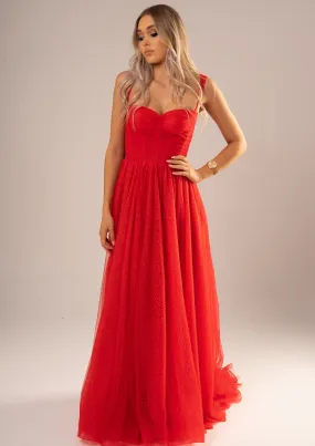 Red sparkling  tulle dress with hidden bustier bust