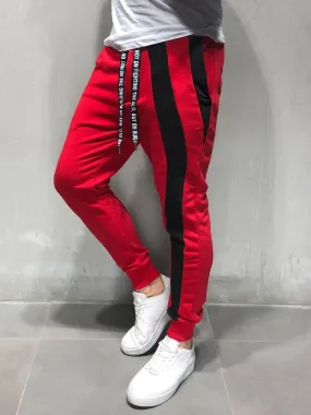 Red Sweatpants Black Stripe Details