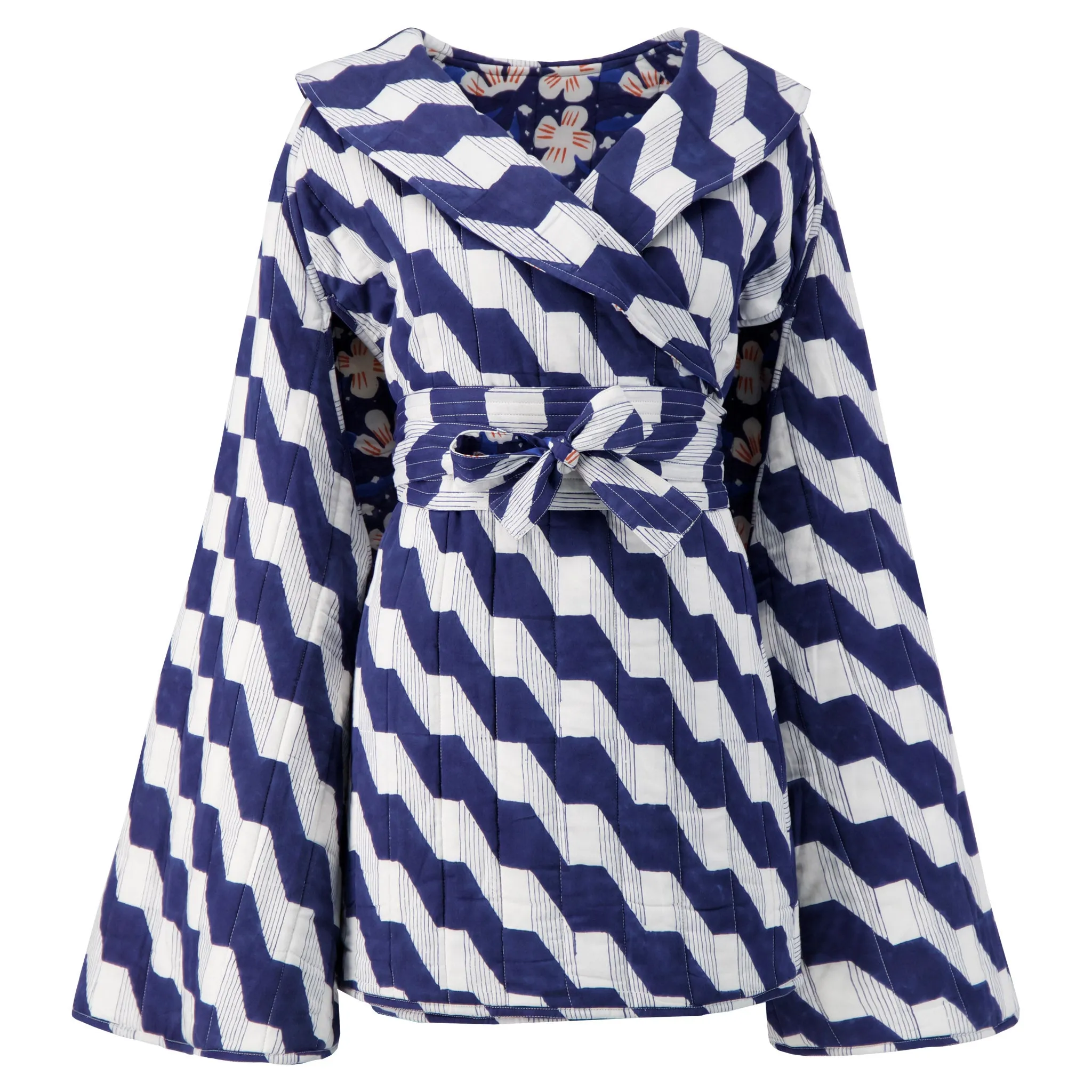 Reversible Hilma Cape in Zigzag and Snowdrop Print