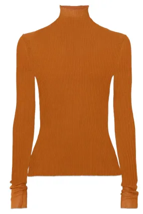 Ribbed Silk Turtleneck Top