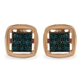 Rose Plated Sterling Silver Rose Cut Treated Diamond Stud Earring (0.25 cttw, Blue Color, I2-I3 Clarity)