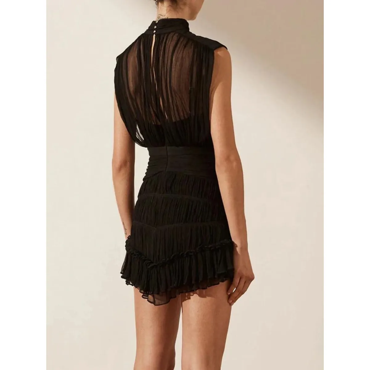 Ruffle Layered Turtleneck Sleeveless Dress