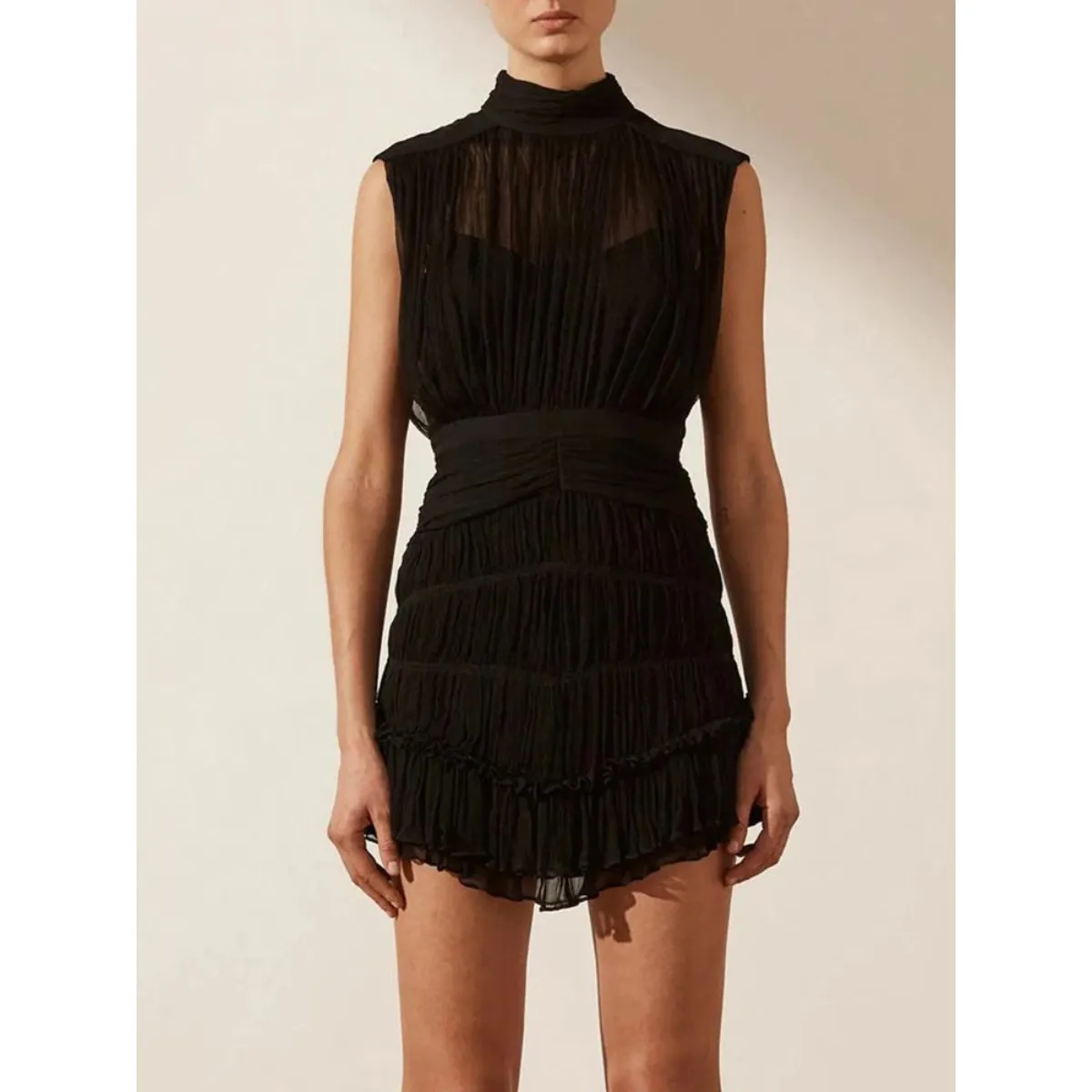Ruffle Layered Turtleneck Sleeveless Dress