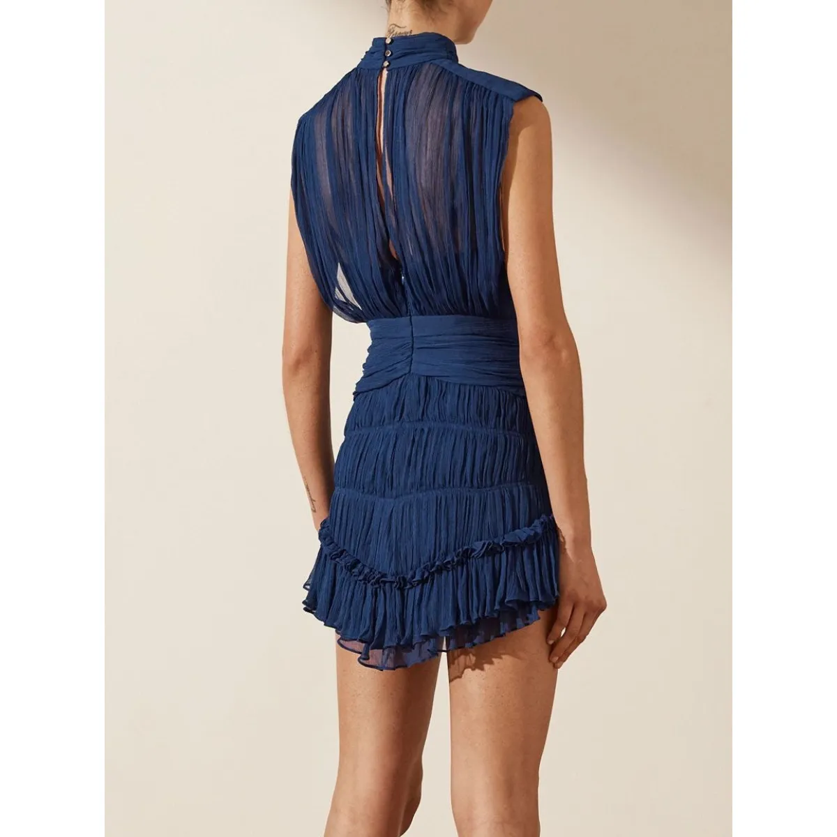Ruffle Layered Turtleneck Sleeveless Dress