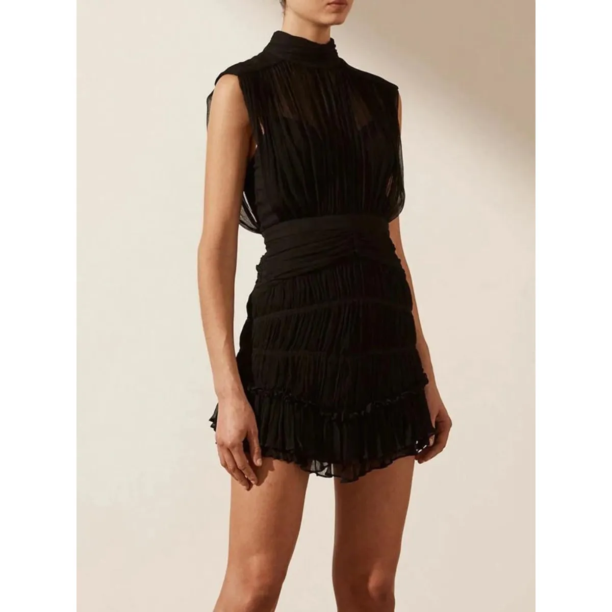 Ruffle Layered Turtleneck Sleeveless Dress