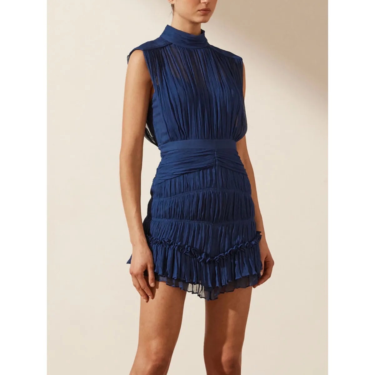 Ruffle Layered Turtleneck Sleeveless Dress