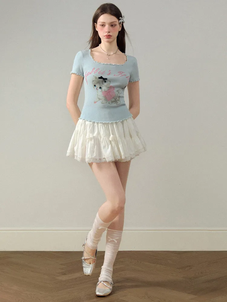 Short Sweet Tiered Feminine Lace-Skirt