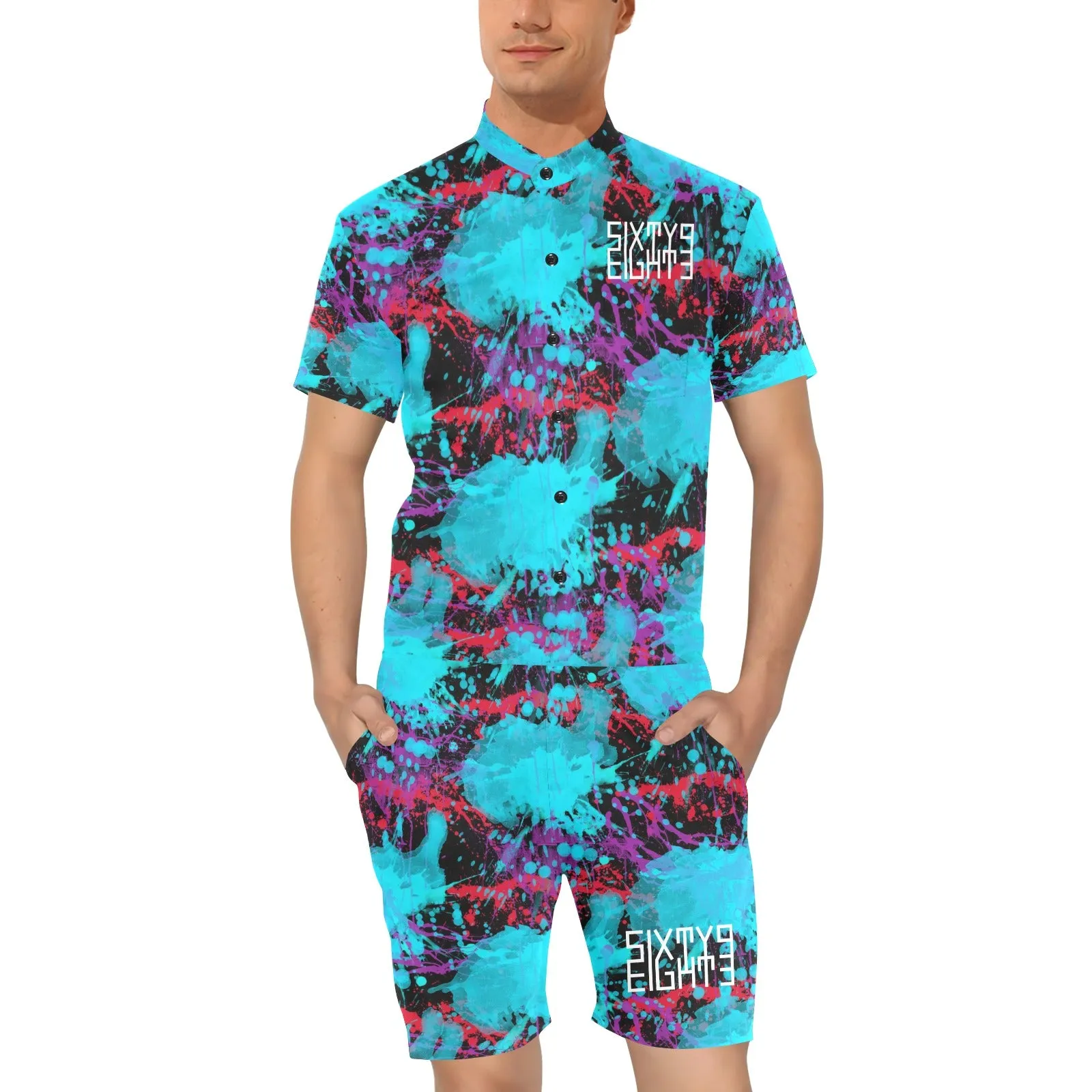 Sixty Eight 93 Logo White Splatter 1.2 Men's Short Sleeve Jumpsuit