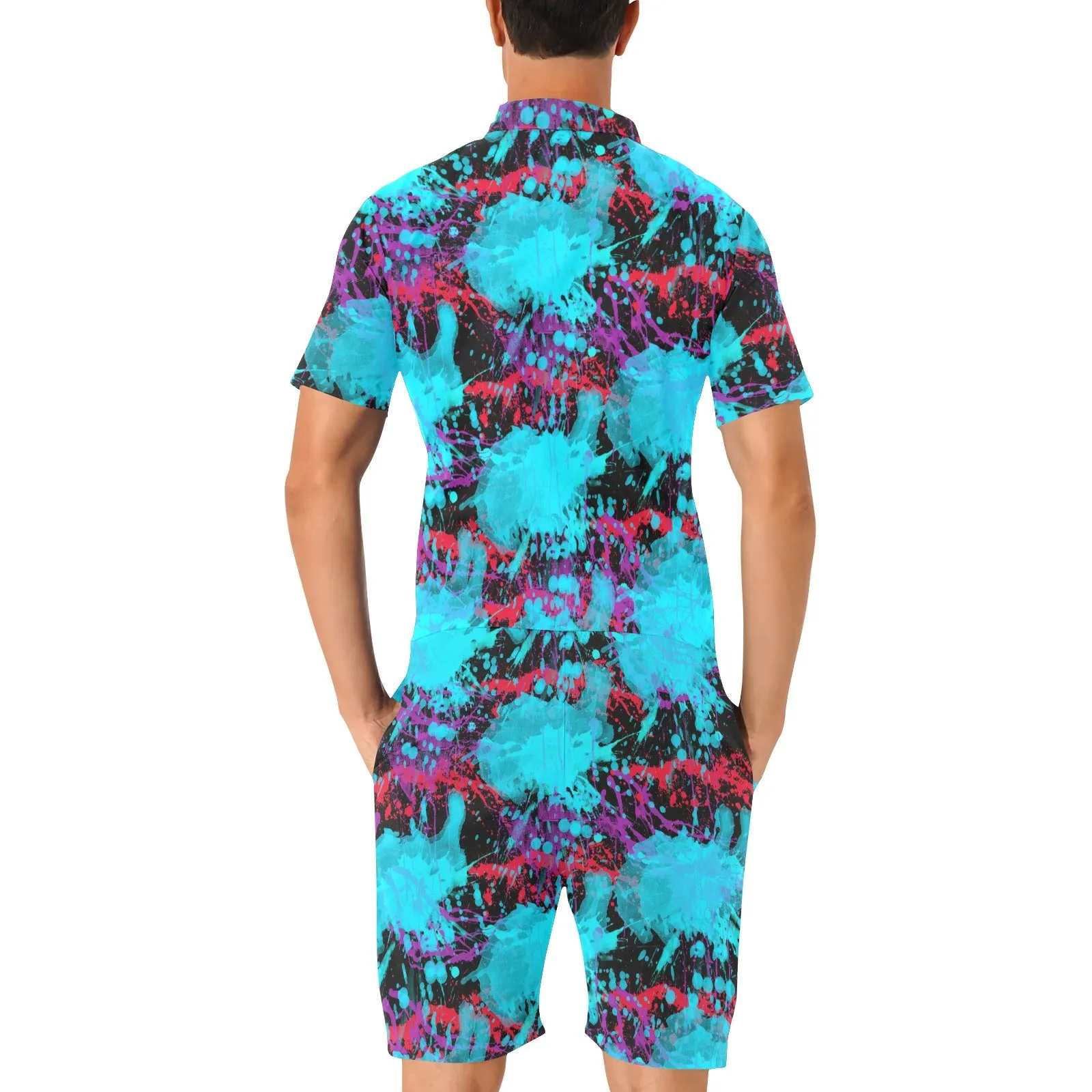 Sixty Eight 93 Logo White Splatter 1.2 Men's Short Sleeve Jumpsuit