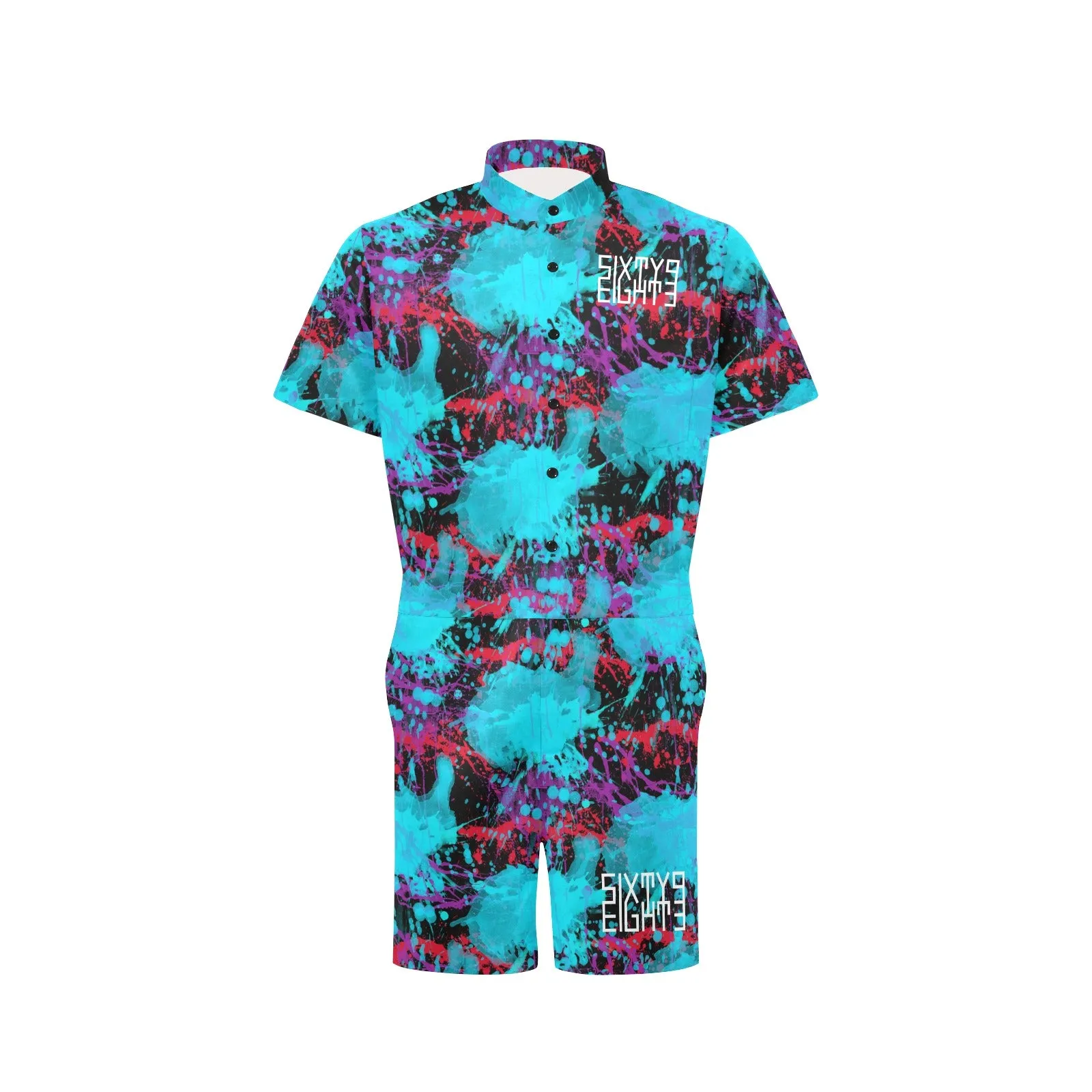 Sixty Eight 93 Logo White Splatter 1.2 Men's Short Sleeve Jumpsuit