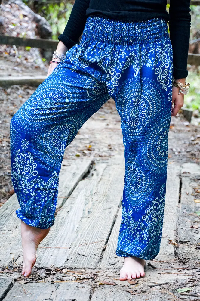 Sky Blue Blossom Mandala Harem Pants