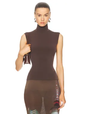 Slim Fit Sleeveless Turtle Top - Chocolate