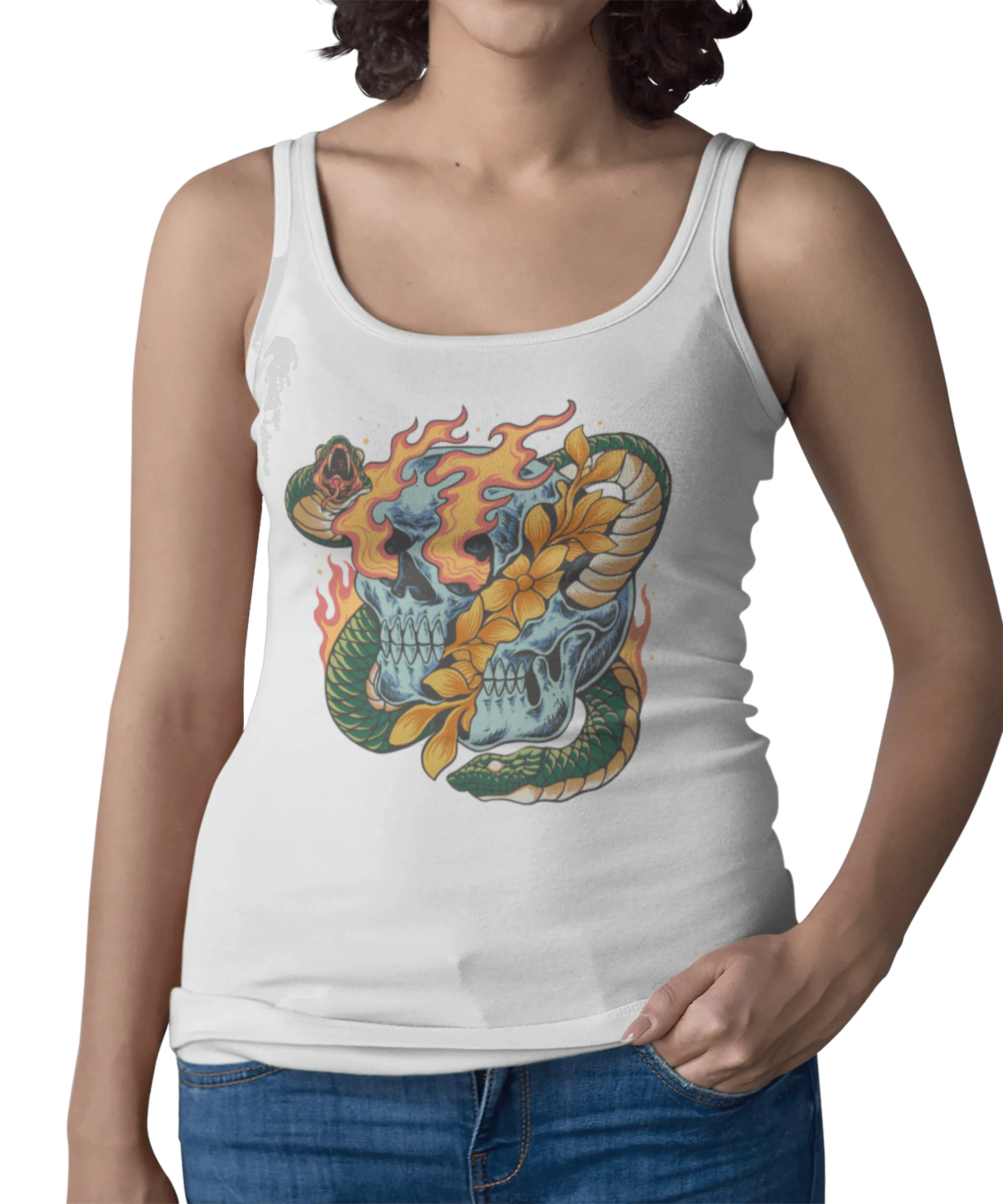 Snake and Skull Tattoo Design Adult Womens Vest Top