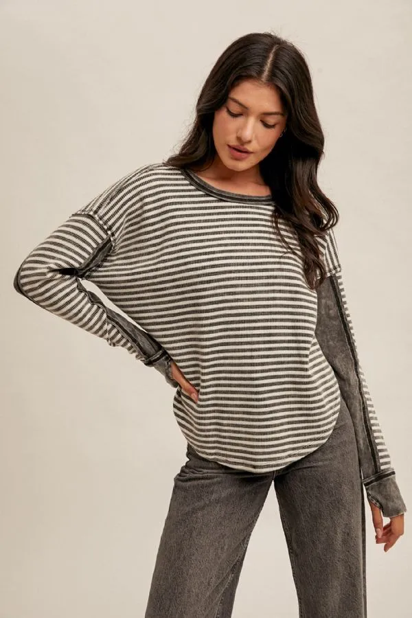 Snow Wash Stripe Pattern Top