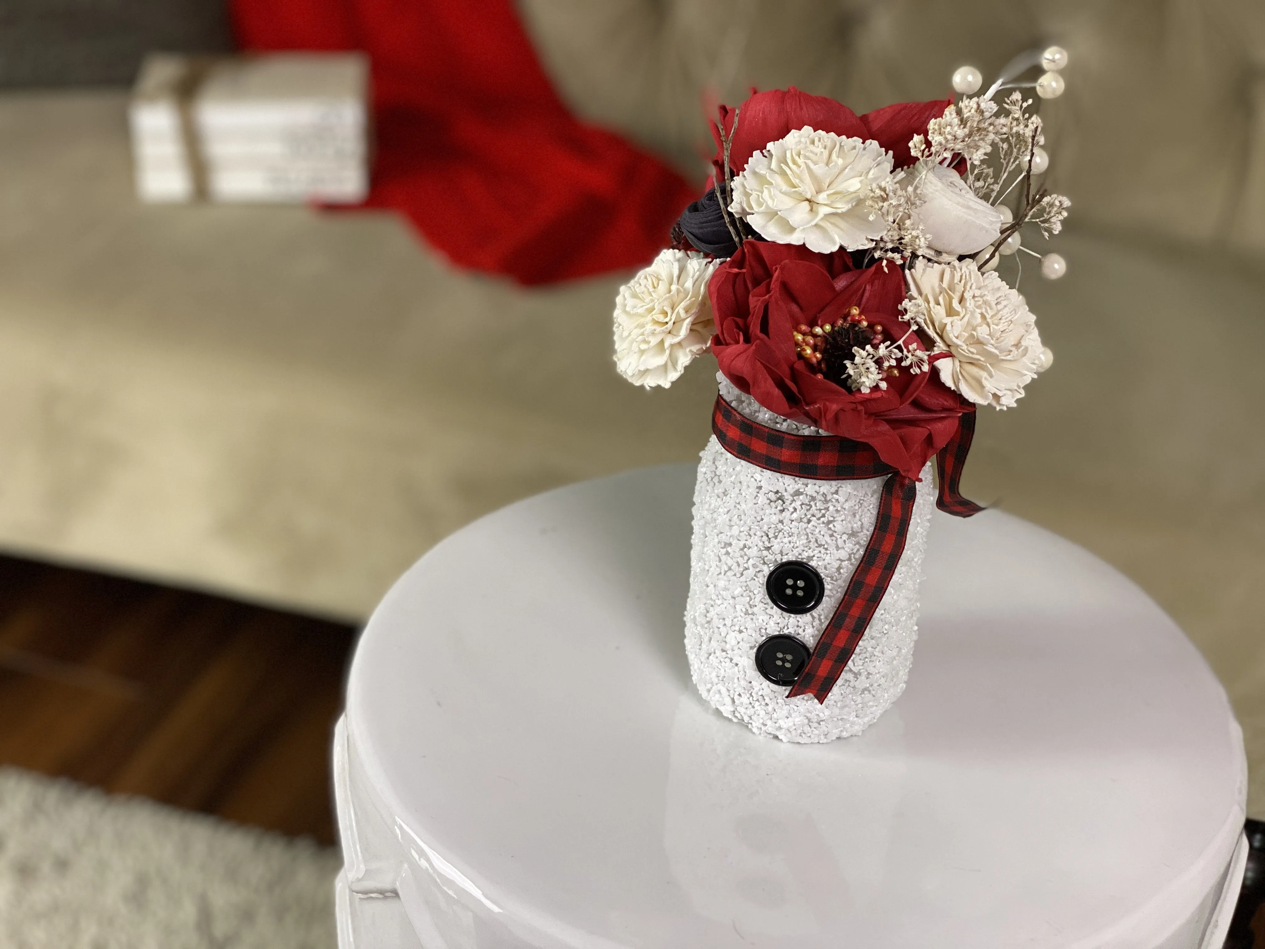 Snowman Pint Jar - Holiday Sola Flower Arrangement