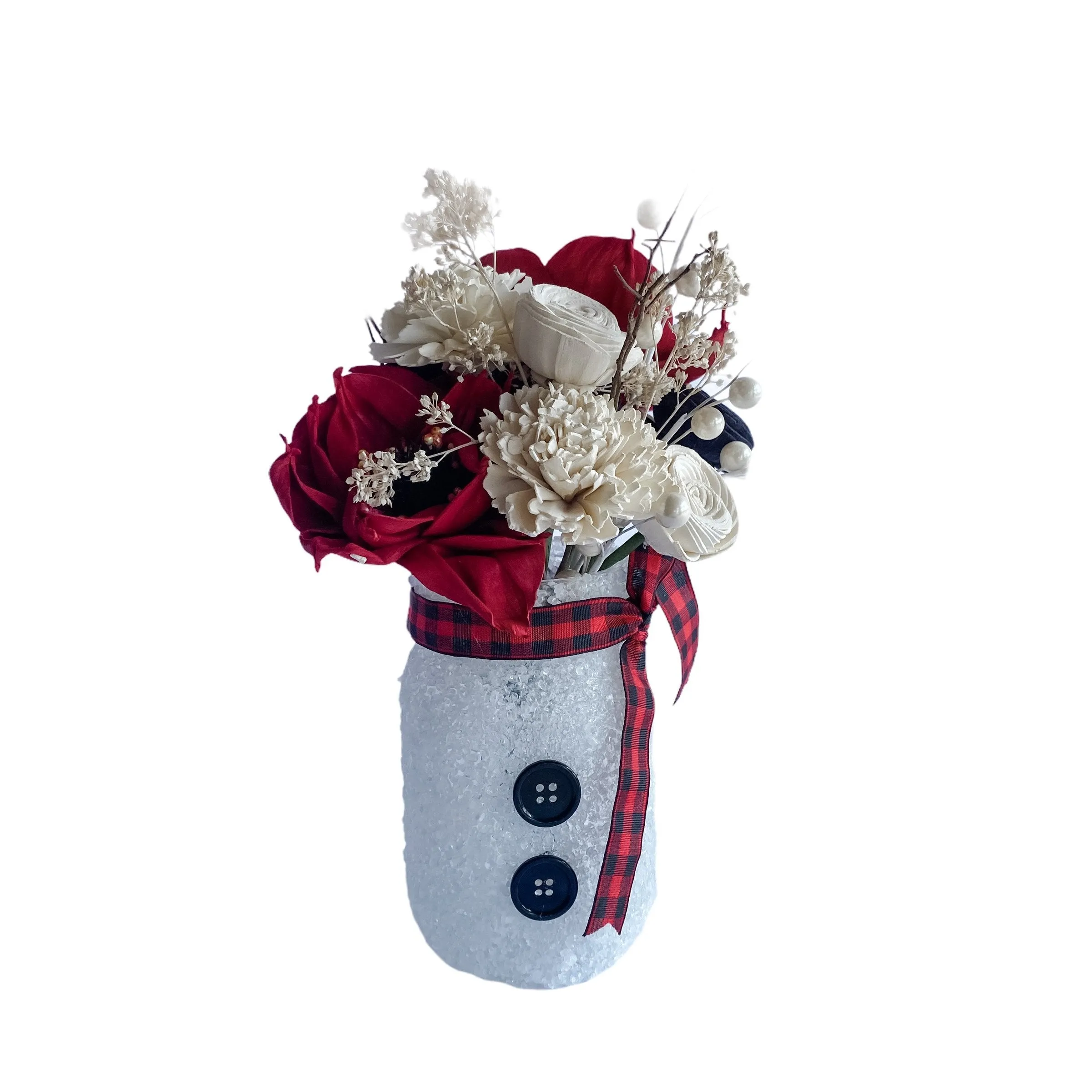 Snowman Pint Jar - Holiday Sola Flower Arrangement